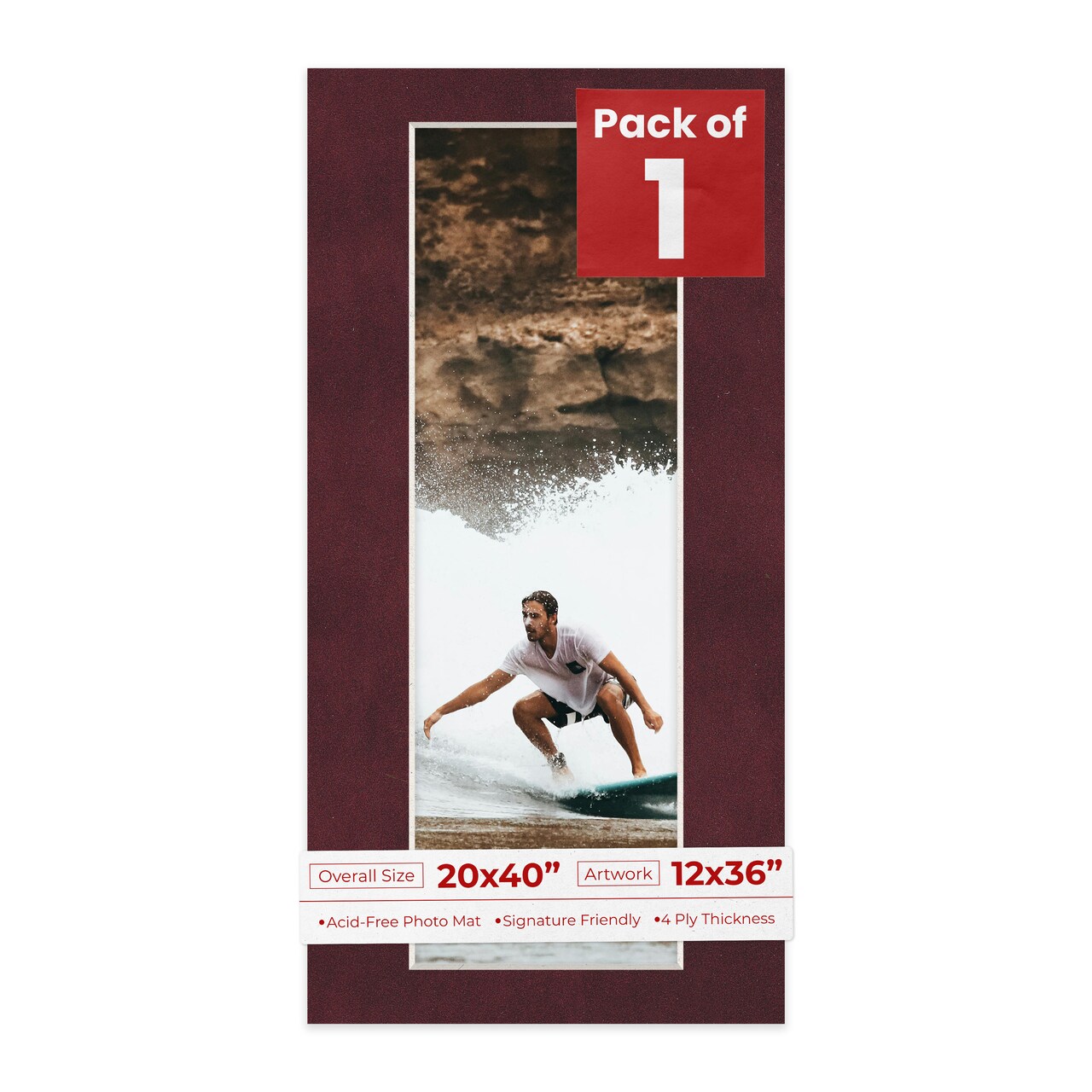 Dark Red Suede Mat Board for 20x40 Frames - Fits 12x36 Photos